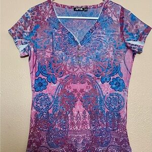 APT 9 Women's M Short Sleeve Top - Pink and Blue